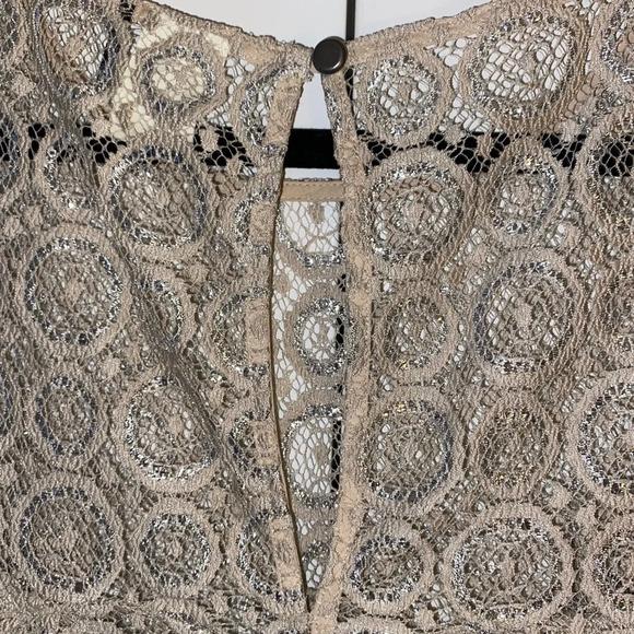 Anthropologie Akemi + Kin Metallic Silver Lace Babydoll Blouse - Picture 5 of 7